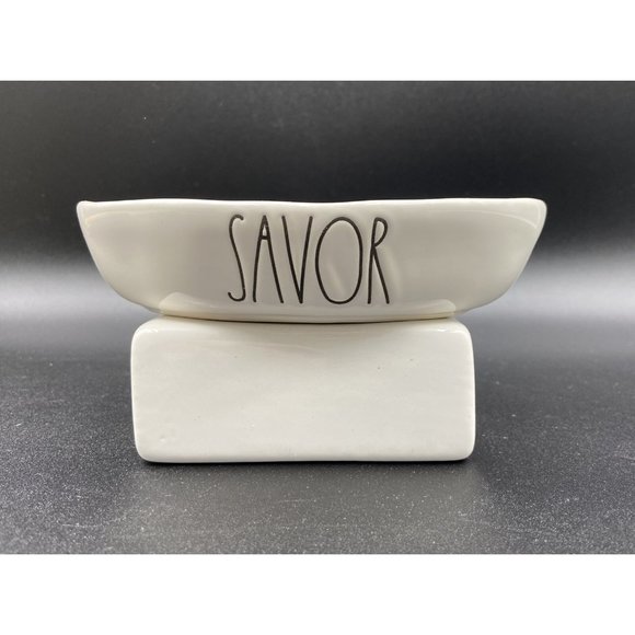 Rae Dunn SIP NIBBLE & SAVOR Ivory Oval Ceramic Small Pet Food Bowl Set 6.5" ea. - Picture 6 of 6